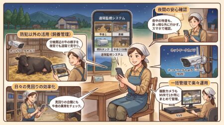 防犯カメラは「録画して、何かあったら確認する」だけのものではありません。人手不足が続く今こそ注目したいのが、遠隔監視という使い方です。
ネットワークに対応したカメラを導入すれば、自宅や外出先からスマ