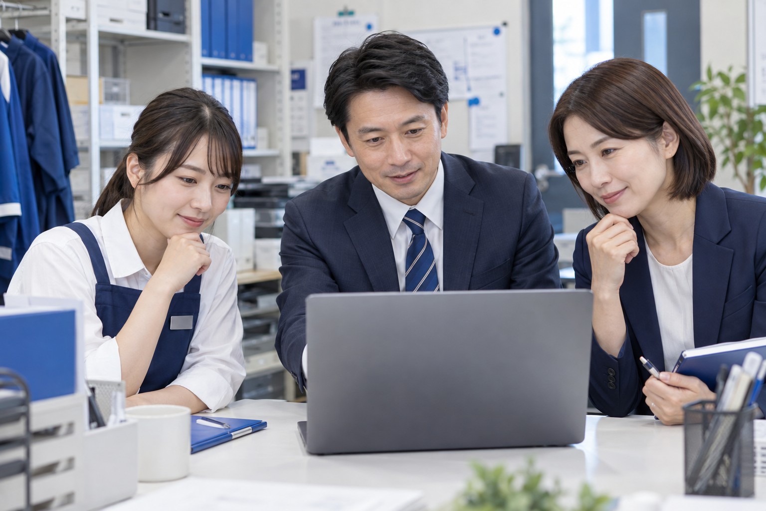 従業員と責任者がパソコンで記録を確認するイメージ